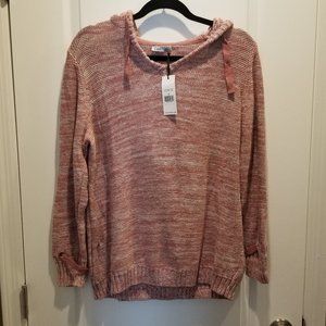 NEW DEX Women's Pink & White Knit Long Sleeve Sweater with Hood size 1X